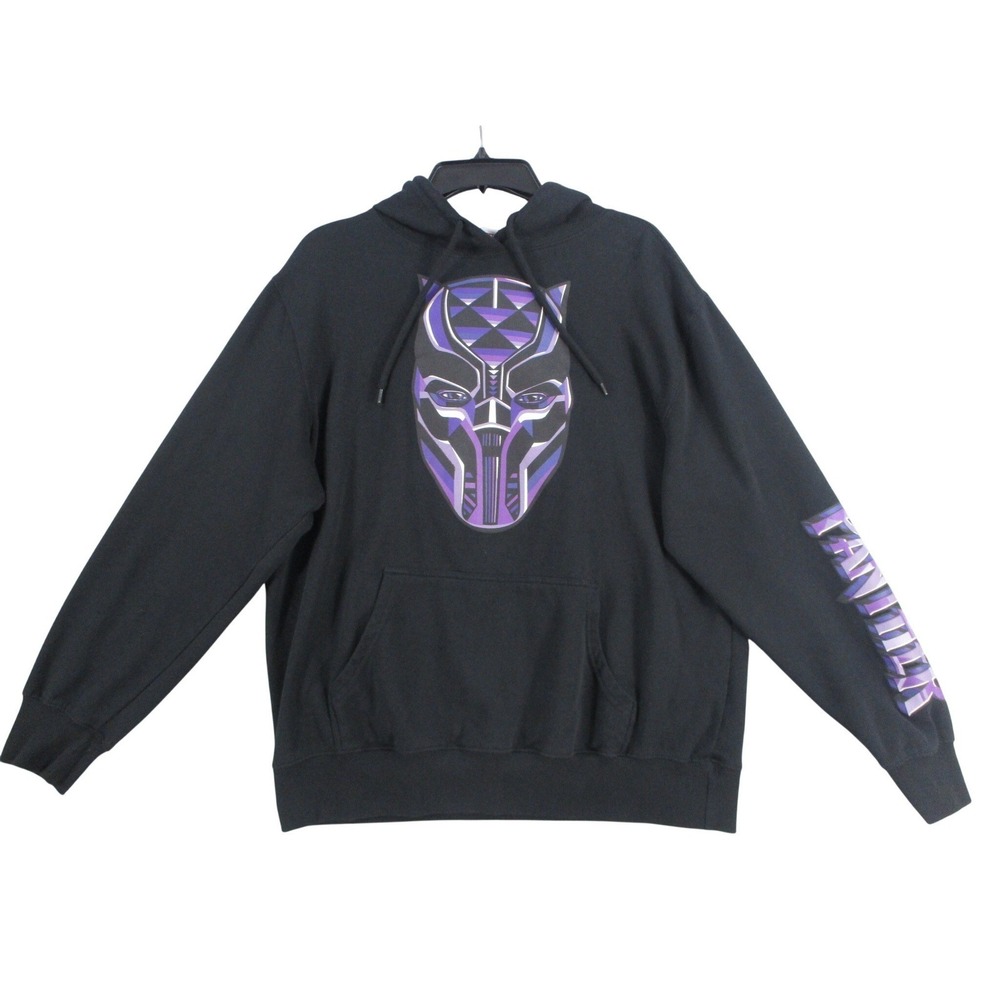 Marvel Studios Black Panther Hoodie Mens Large Black Purple Graphic Sweatshirt